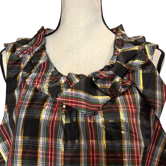 Talbots Plus Bow And Ruffle Neck Heritage Shell Blouse Celebrate Plaid Size 2X - Picture 1 of 14